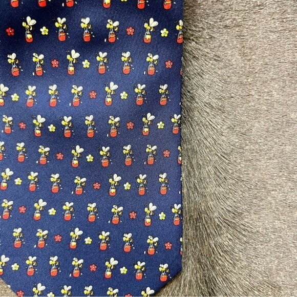 Feragammo Floating Honeybee Bees Printed Silk Tie - Picture 2 of 6
